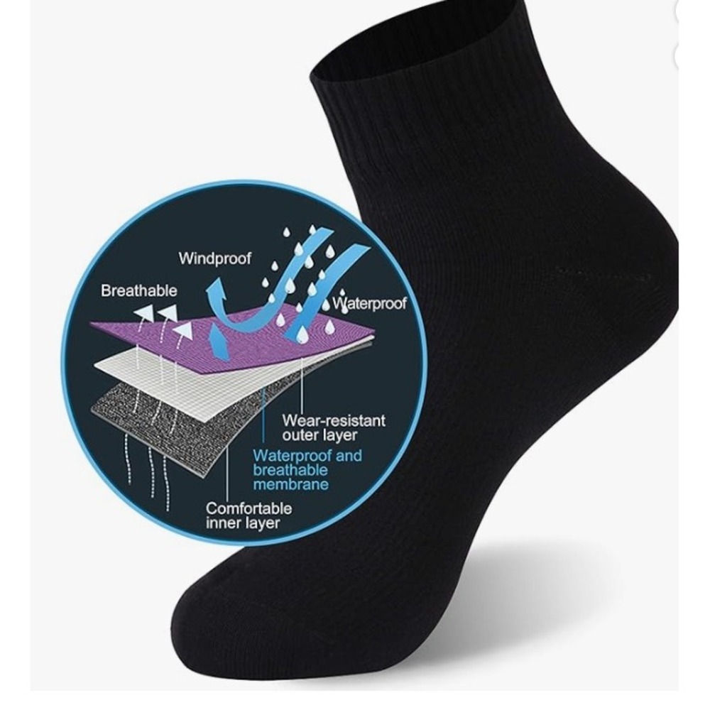 Randy Sun Waterproof Hiking Socks Unisex XS Black Cushioned Ankle Trekking - Picture 2 of 4